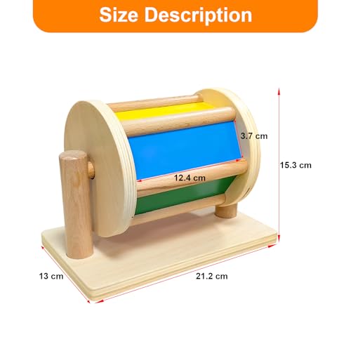 YATOSEEN Giocattolo Tamburo Rotante, Giocattoli Montessori in legno per Bambini, Giocattoli Sensoriali, Giocattolo Rotante Color Arcobaleno con Specchio e Campanello - immagine 7
