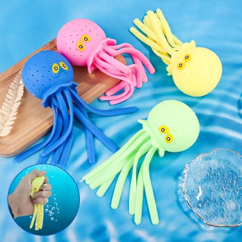 4 pz Palline D'acqua Polpo, Giocattoli Galleggianti Piscina Polpo Multicolore Morbidi Giocattoli Sensoriali Bagno Polpo Spruzzi Giocattoli per Piscina, Spiaggia, Riempitivi Sacchetti, Estate - immagine 4