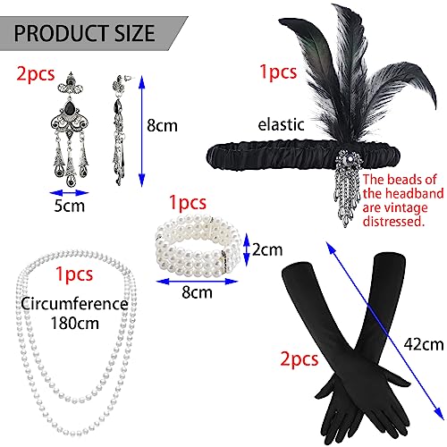 BDSHUNBF Accessori Anni 20, Costumi Charleston 1920 Flapper Fascia Accessori di Set, 20s Gatsby Costume Set, per la Vintage Festa Degli Anni '20 Halloween Ballo - immagine 3