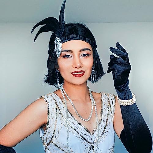 BDSHUNBF Accessori Anni 20, Costumi Charleston 1920 Flapper Fascia Accessori di Set, 20s Gatsby Costume Set, per la Vintage Festa Degli Anni '20 Halloween Ballo - immagine 6