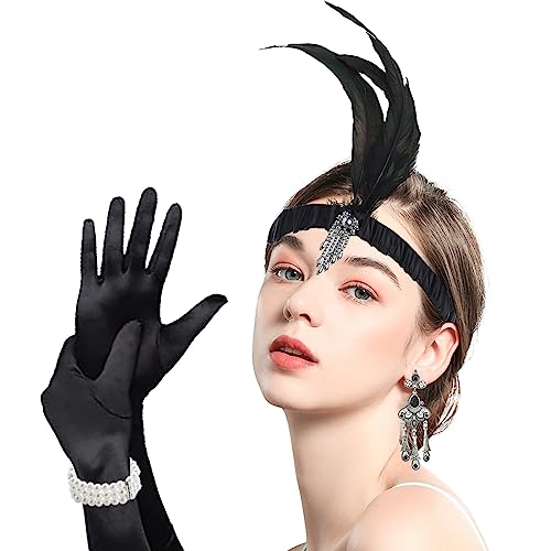 BDSHUNBF Accessori Anni 20, Costumi Charleston 1920 Flapper Fascia Accessori di Set, 20s Gatsby Costume Set, per la Vintage Festa Degli Anni '20 Halloween Ballo - immagine 8