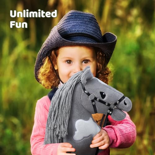 BEJOY Cavallo di peluche per cavallo, per hobby, cavallo in legno, per equitazione, per bambini, con cavezza e corda, colore: grigio/bianco - immagine 6