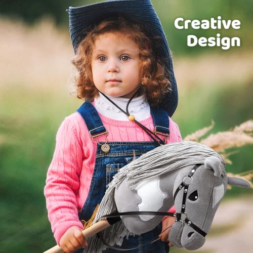 BEJOY Cavallo di peluche per cavallo, per hobby, cavallo in legno, per equitazione, per bambini, con cavezza e corda, colore: grigio/bianco - immagine 7