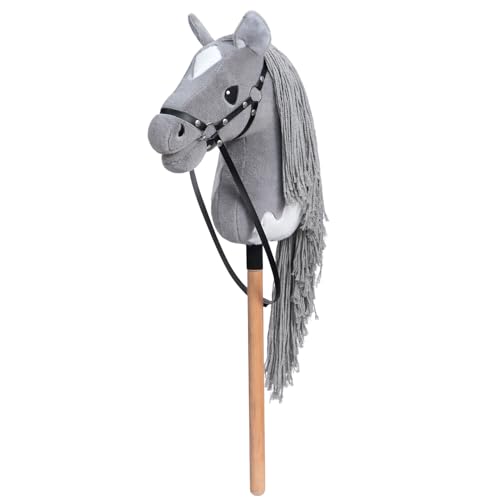 BEJOY Cavallo di peluche per cavallo, per hobby, cavallo in legno, per equitazione, per bambini, con cavezza e corda, colore: grigio/bianco