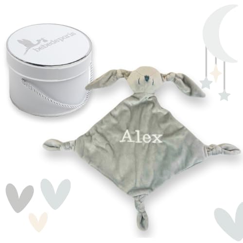 Baby Parigi | Doudou Baby BigBunny - Peluche morbido ricamato a mano in Spagna con scatola vintage salvatodo, ideale regalo neonato