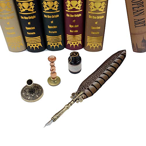 GC QUILL Penna Piuma Stilografica Set Vintage Penna con 5 pennini, Porta Penne, Timbro Sigillo per Scrittura Calligrafica GC LL-66 - immagine 3