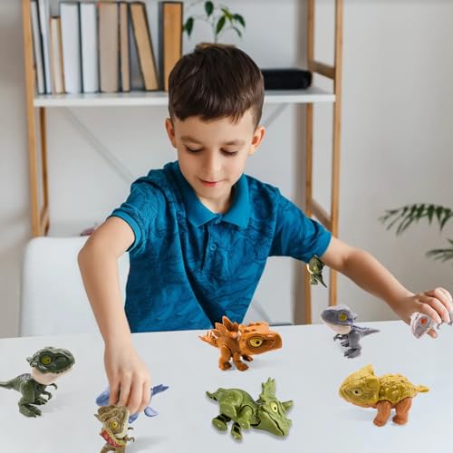 GZLCEU 10 pezzi di dinosauro per dita, mini dinosauro set ABS dinosauro morso dita per bambini, ragazzi e ragazze Dino morso dita (colori misti) - immagine 6