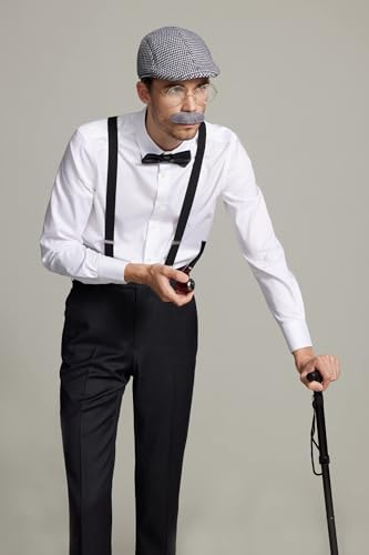 Gionforsy Set di accessori per costume da uomo anziano, set di accessori per nonno anni '20, costume da gangster Gatsby con cappello da newsboy, nero, taglia unica - immagine 9