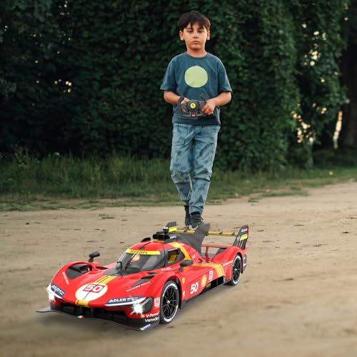 JAMARA Ferrari 499P 1:14 rosso 2,4 GHz porta manuale – licenza ufficiale, interno fedele ai dettagli, verniciatura fedele, parabrezza trasparente, luce LED, auto RC - immagine 3