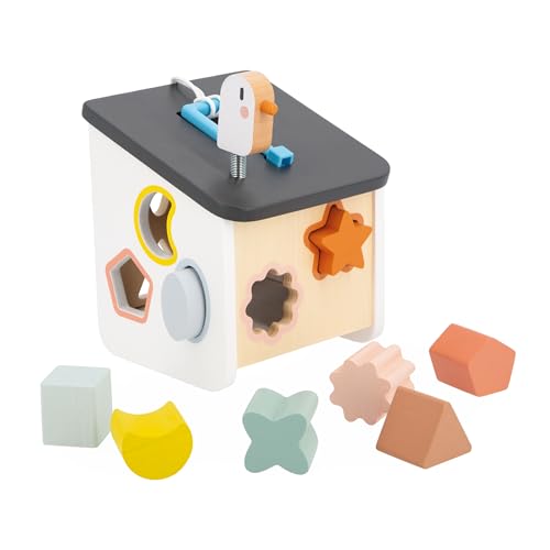 Janod - Casetta delle Forme Uccellino Sweet Cocoon - 8 Pezzi da Incastrare - Gioco Multisensoriale - Riconoscimento Forme e Colori - Giocattolo in Legno FSC - dai 18 Mesi, J04062 - immagine 3