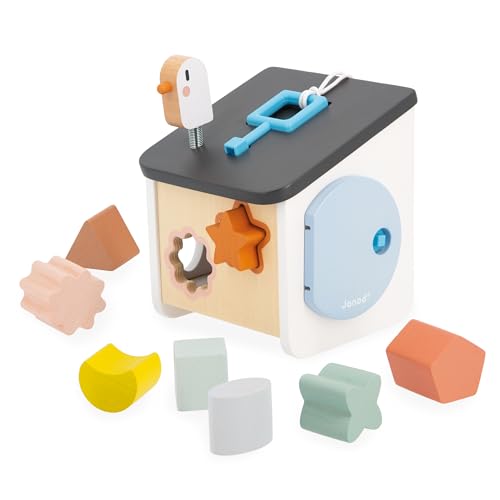Janod - Casetta delle Forme Uccellino Sweet Cocoon - 8 Pezzi da Incastrare - Gioco Multisensoriale - Riconoscimento Forme e Colori - Giocattolo in Legno FSC - dai 18 Mesi, J04062