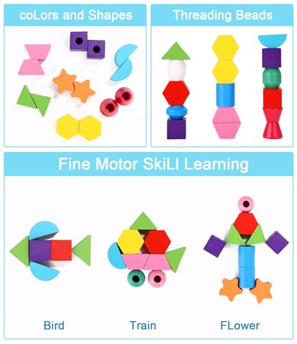 LEAZZLE Giochi Legno Bambini,2-in-1 Montessori Giocattoli Impilabili und Infilare, Giochi Bambino Forme Colori Geometriche Ordinamento Giocattolo,Giochi Educativi Regalo per Bebè Bambini 3 4 5 Anni - immagine 11