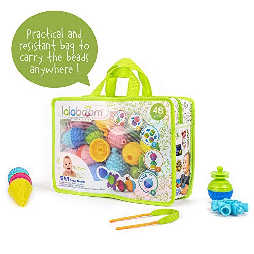 Lalaboom - Preschool Educational Beads - Montessori Shapes and Colors Construction Game and Learning Toy for Babies and Children from 10 Months to 4 Years Old - BL460, 48 Pieces in a Zipper Bag - immagine 3