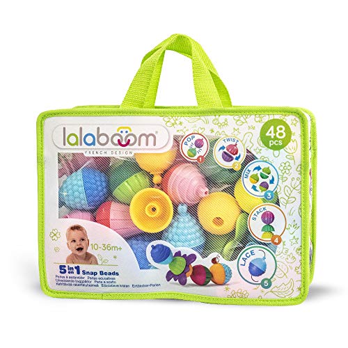 Lalaboom - Preschool Educational Beads - Montessori Shapes and Colors Construction Game and Learning Toy for Babies and Children from 10 Months to 4 Years Old - BL460, 48 Pieces in a Zipper Bag