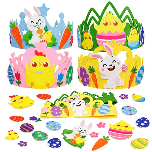 Landifor 4pcs Corone di Pasqua Corona Coniglio Bambini Pasquali Corona in Feltro Lavoretti Creativi per Bambini DIY Corona-per Pasqua Travestimento Imitazione Cosplay Festa Regalo