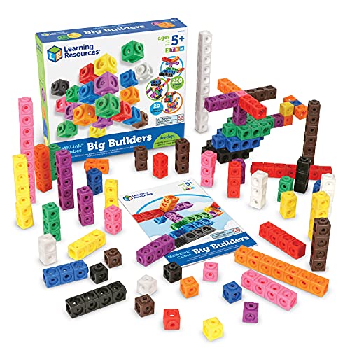 Learning Resources Big Builders MathLink Cubes - Set di Costruzione Educativo, 200 Pezzi, Colori e Forme Varie, Sviluppo Abilità Matematiche e Motorie per Bambini di 5+ Anni