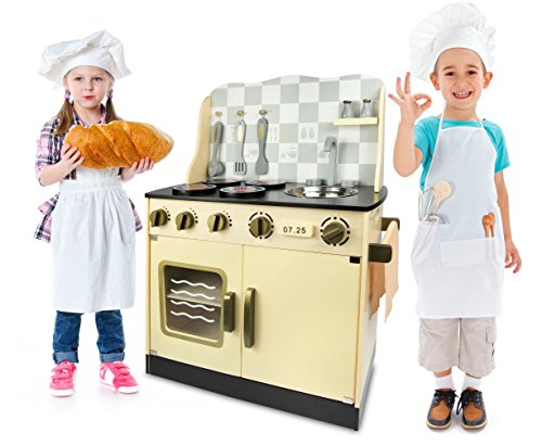 Leomark Cuisine Vintage in legno, giocattolo per bambini, gioco d'imitazione, educazione tavola divertimento, accessori da cucina, dimensioni: 59cm x 30cm x 75 cm (LxPxA)