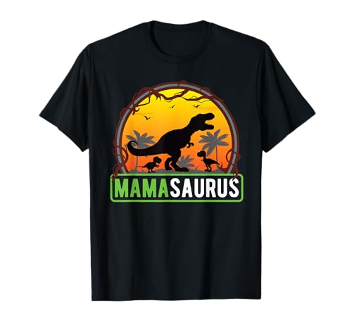 Mamasaurus T-Rex Mamma | 2 bambini Dino Madre | Festa della mamma Maglietta