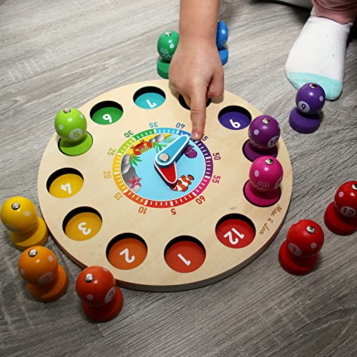 Max & Lea-Clockboard Imparare a Leggere l'ora, Giochi Legno, Magnetico per la Pesca, educativo, Giocattolo per Migliorare Le capacità motorie, Bambini da 1 a 6 Anni, Colore Marrone, 24 cm x 24 cm - immagine 12