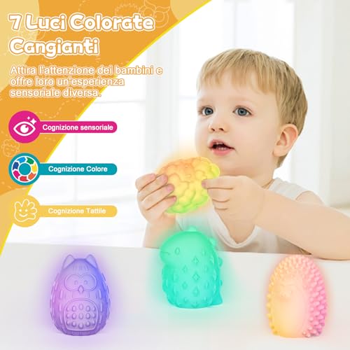 NYOBABE Montessori Giochi Sensoriali 1-6 Anni,Luci Sensoriali Animali -4 Strutture e 7 Luci Colorate,Antistress Giochi Autismo e ADHD,Luce Notturna Bambini,Regali di Giocattoli Montessori per Bambini - immagine 5