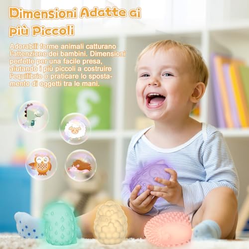 NYOBABE Montessori Giochi Sensoriali 1-6 Anni,Luci Sensoriali Animali -4 Strutture e 7 Luci Colorate,Antistress Giochi Autismo e ADHD,Luce Notturna Bambini,Regali di Giocattoli Montessori per Bambini - immagine 6