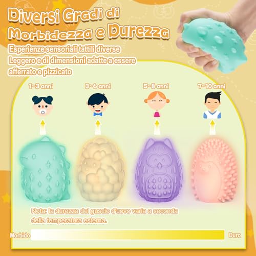 NYOBABE Montessori Giochi Sensoriali 1-6 Anni,Luci Sensoriali Animali -4 Strutture e 7 Luci Colorate,Antistress Giochi Autismo e ADHD,Luce Notturna Bambini,Regali di Giocattoli Montessori per Bambini - immagine 7