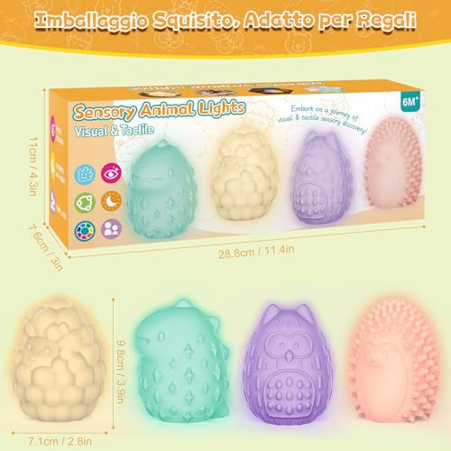 NYOBABE Montessori Giochi Sensoriali 1-6 Anni,Luci Sensoriali Animali -4 Strutture e 7 Luci Colorate,Antistress Giochi Autismo e ADHD,Luce Notturna Bambini,Regali di Giocattoli Montessori per Bambini - immagine 8