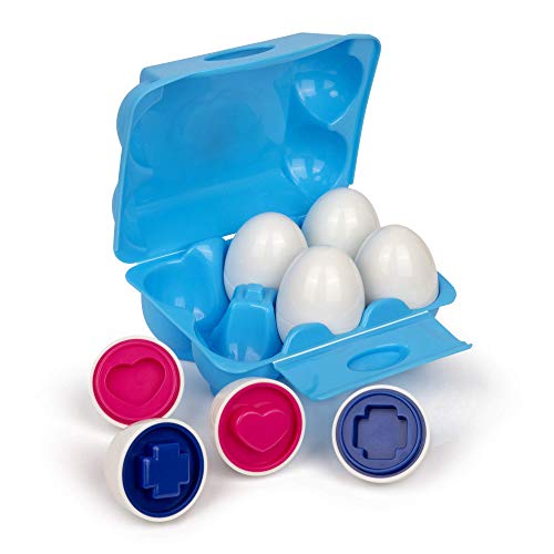 Playkidz Uova per smistare le forme - Giocattolo evolutivo ed educativo - Mezza dozzina (6) pezzi da mescolare e abbinare colore o forma - Consigliato a partire dai 18 mesi