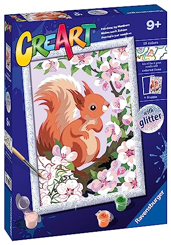 Ravensburger - CreArt: Scoiattolo glitter, Kit per Dipingere con i Numeri, Contiene una Tavola Prestampata, Pennello, Colori e Cornice, Gioco Creativo per Bambini 7+ Anni, Idee regalo - immagine 3