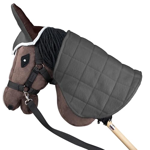 SKIPPI Coperta e Cuffietta per Hobby Horse - Grigio e Marrone, Reversibile Hobby Horse Accessori, Cuffia Bicolore e Coperta Antimosche per Cavallo con Bastone, Hobby Horsing - immagine 5