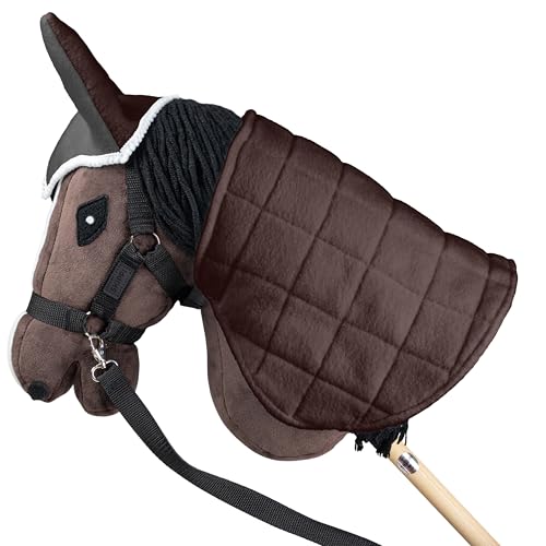 SKIPPI Coperta e Cuffietta per Hobby Horse - Grigio e Marrone, Reversibile Hobby Horse Accessori, Cuffia Bicolore e Coperta Antimosche per Cavallo con Bastone, Hobby Horsing - immagine 6