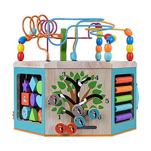 Teamson Kids Prescolare 7 in 1 Grande Cubo di Attivit� in Legno, Giocattolo Multifunzionale, Giocattolo Educativo, Labirinto di Palline, Selezionatore A Forma di Colore - immagine 9