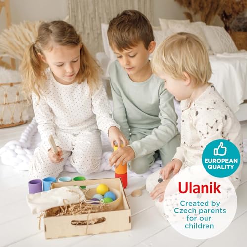 Ulanik Palline arcobaleno in tazze Giocattoli Montessori per bambini per 1 anno + giochi di legno abbinati per bambini in età prescolare per imparare a ordinare e contare i colori - 7 palline - immagine 5