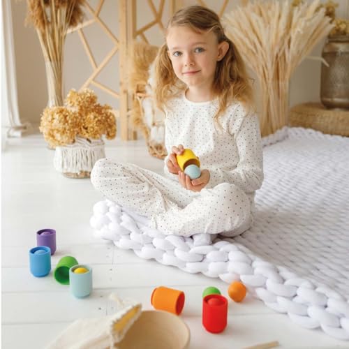 Ulanik Palline arcobaleno in tazze Giocattoli Montessori per bambini per 1 anno + giochi di legno abbinati per bambini in età prescolare per imparare a ordinare e contare i colori - 7 palline - immagine 7