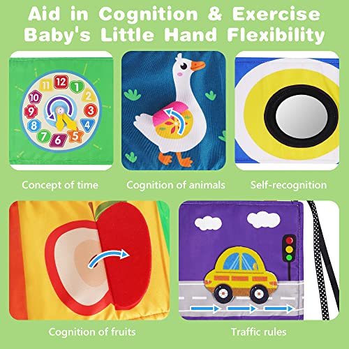 Vicloon Libro Sensoriale, Double Sided Libri Morbidi con 11 Motivi e Specchio, Libro di Stoffa Pieghevole Riutilizzabile, Libro di Stoffa per Bambini, Animali e Lettere, Bianco e Nero, Multicolore - immagine 5