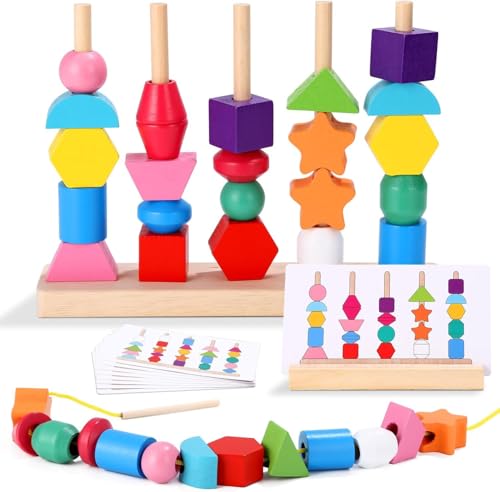 Vuxava Montessori Giocattoli a partire dai 3 4 5 anni, 2 in 1, giocattolo in legno per bambini, gioco impilabile, abilità fini, abilità motorie, giochi educativi, regalo per neonati e ragazze