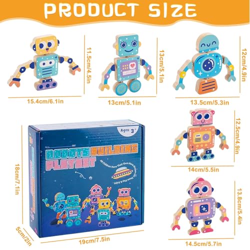 Auirshiky Puzzle Game Robot in Legno 5 Pezzi Blocchi Giochi Montessori Fullware Robot da Montaggio in Legno Fatto A Mano Pratica Giocattolo Educativo Abilità Motorie Attrezzi Giocattolo Bambini - immagine 3
