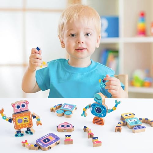 Auirshiky Puzzle Game Robot in Legno 5 Pezzi Blocchi Giochi Montessori Fullware Robot da Montaggio in Legno Fatto A Mano Pratica Giocattolo Educativo Abilità Motorie Attrezzi Giocattolo Bambini - immagine 6