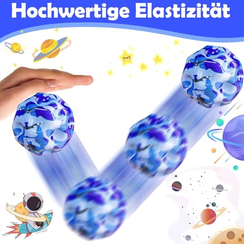 Ball Jump Ball con corda, 8 pezzi, palla antistress, palla di rimbalzo da 6 cm, palla di gomma alta, palla spaziale, palla per bambini, adatta per interni ed esterni, colori casuali - immagine 3