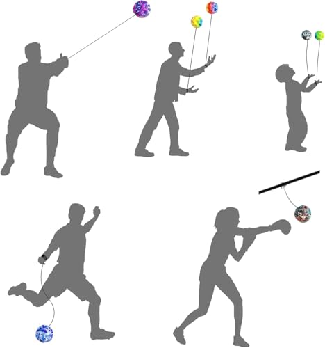 Ball Jump Ball con corda, 8 pezzi, palla antistress, palla di rimbalzo da 6 cm, palla di gomma alta, palla spaziale, palla per bambini, adatta per interni ed esterni, colori casuali - immagine 7