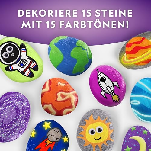 Blue Marble National Geographic Kit di Pittura su Pietre Fosforescente – Kit Creativo per Bambini, Decora 15 Sassi con 15 Colori di Vernice & Altro, attività Artistiche e Manuali - immagine 4