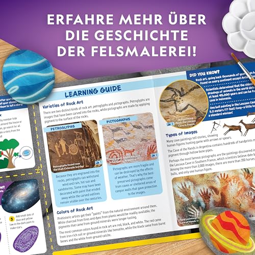 Blue Marble National Geographic Kit di Pittura su Pietre Fosforescente – Kit Creativo per Bambini, Decora 15 Sassi con 15 Colori di Vernice & Altro, attività Artistiche e Manuali - immagine 8