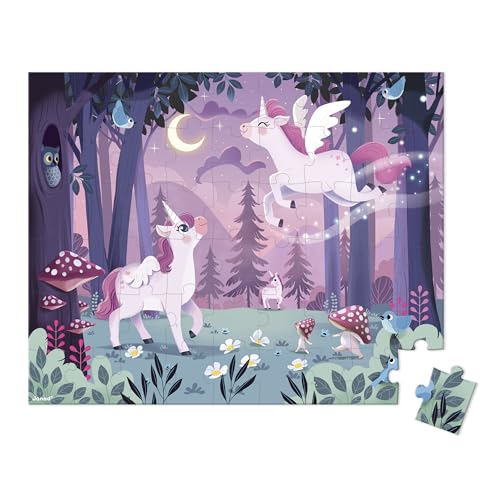 Janod Puzzle 54 Pièces-Thème Licorne-Jeu Educatif Motricité Fine et Concentration-Valisette Poignée-Made in France-Certificato FSC-Inchiostri vegetali-Da 5 anni, J02555, Colore Purple - immagine 6