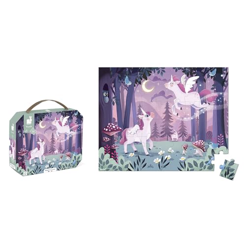 Janod Puzzle 54 Pièces-Thème Licorne-Jeu Educatif Motricité Fine et Concentration-Valisette Poignée-Made in France-Certificato FSC-Inchiostri vegetali-Da 5 anni, J02555, Colore Purple - immagine 8