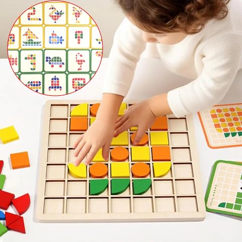 Jastown Tangram Legno, Gioco Mosaico Educativo per Bambini 3-6 Anni, Puzzle Abbinamento Colori e Forme, 140 Pezzi e 20 Carte, Giochi Montessori, Regali Compleanno per Bambini - immagine 6