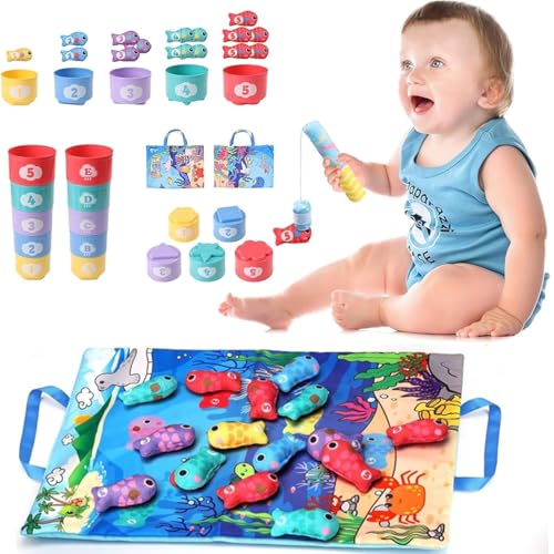 JoyJoyful Giochi Bambini Montessori 1 Anno, Gioco Pesca Morbidi per Bambino 1 Anno, Regali Regalo Bambino 1 Anno, Giochi Educativi 1 Anno, Colorato Gioco Giocattolo Bambini per 6 7 8 9 10 12 Mesi