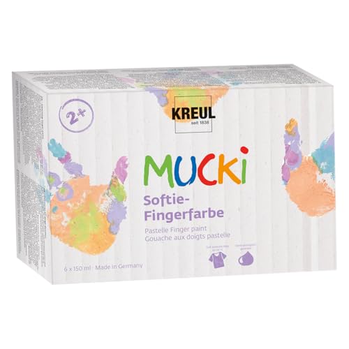 Kreul 2321-Colori Mucki Softie, 6 x 150 ml, Pastello a Base d'Acqua, Colori a Dita per Bambini dai 2 Anni in su, Multicolor
