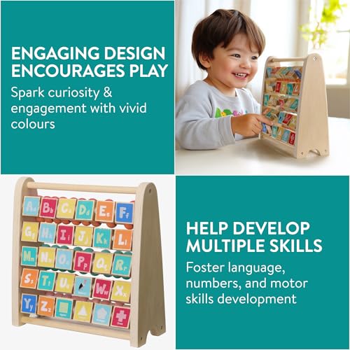 Navaris Abaco Educativo per Bambini - con Alfabeto Inglese Colori Brillanti - Giochi Matematici Scuola Primaria - Pallottoliere Colorato - in Legno Naturale Multicolore - immagine 4