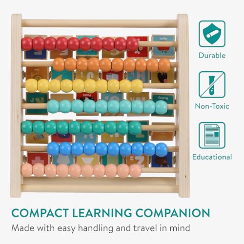 Navaris Abaco Educativo per Bambini - con Alfabeto Inglese Colori Brillanti - Giochi Matematici Scuola Primaria - Pallottoliere Colorato - in Legno Naturale Multicolore - immagine 5