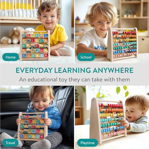 Navaris Abaco Educativo per Bambini - con Alfabeto Inglese Colori Brillanti - Giochi Matematici Scuola Primaria - Pallottoliere Colorato - in Legno Naturale Multicolore - immagine 6